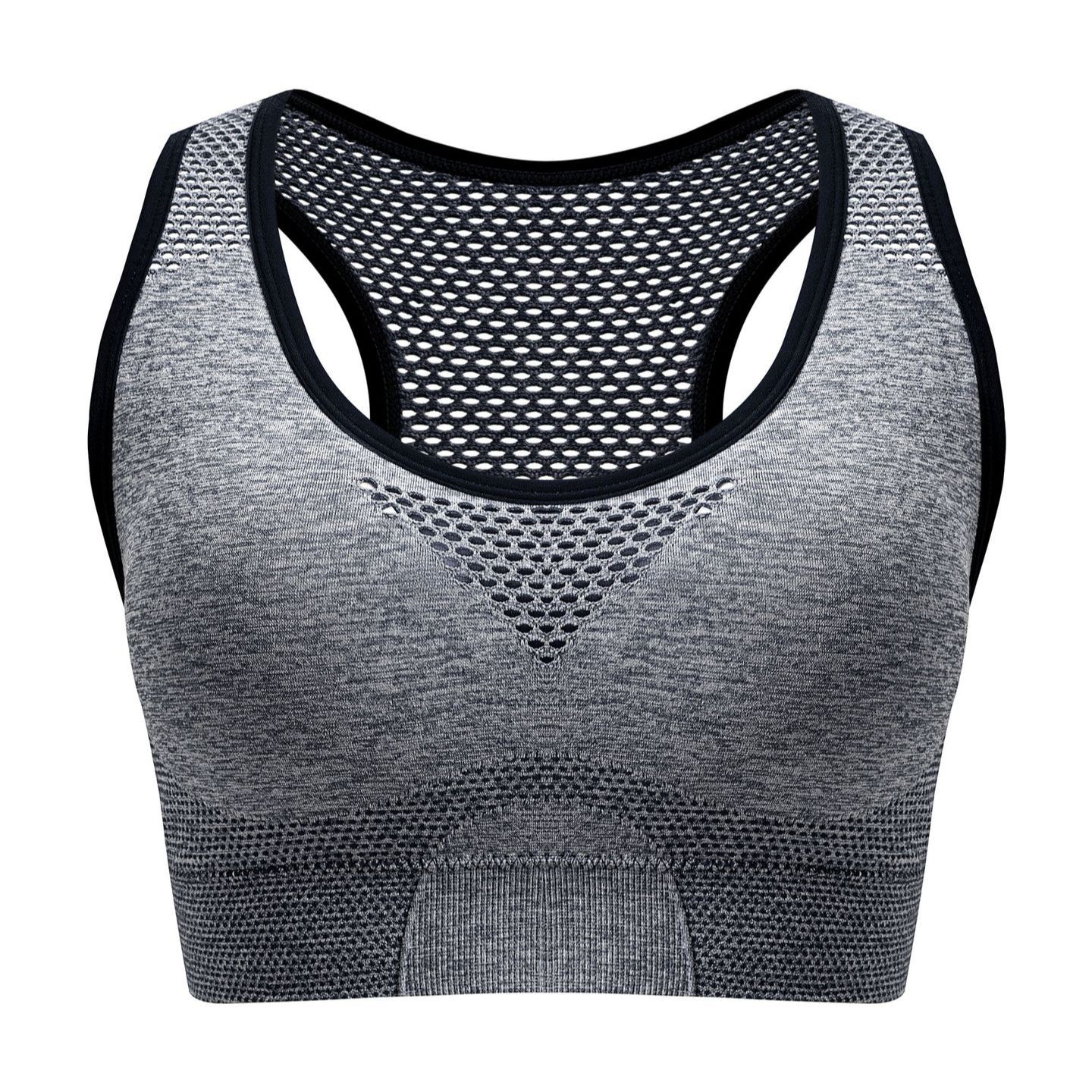 Plus Size Breathable Wire-Free Seamless Hollow Mesh Thin Sport Bra