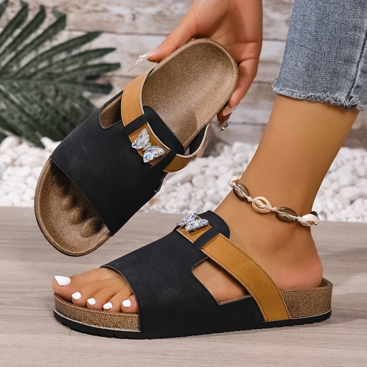 Women's Butterfly Rhinestone Boken Slippers