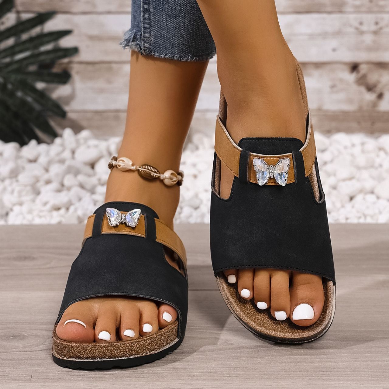 Women's Butterfly Rhinestone Boken Slippers