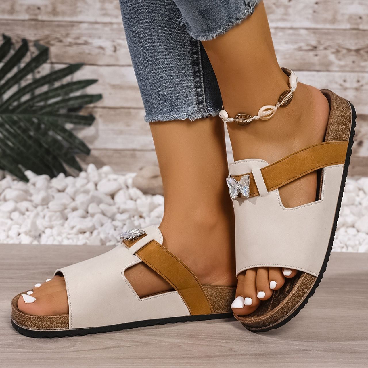 Women's Butterfly Rhinestone Boken Slippers