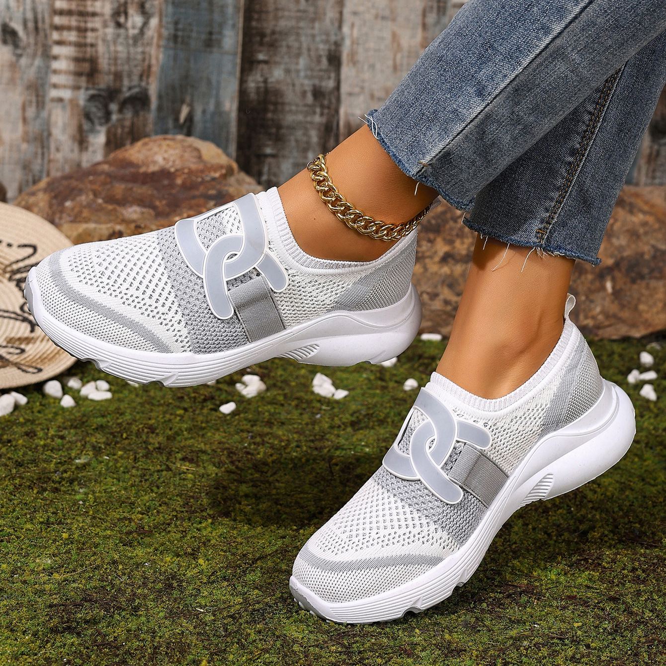 Women's Stylish Flyknit Lightweight Soft Sole Breathable Casual Shoes