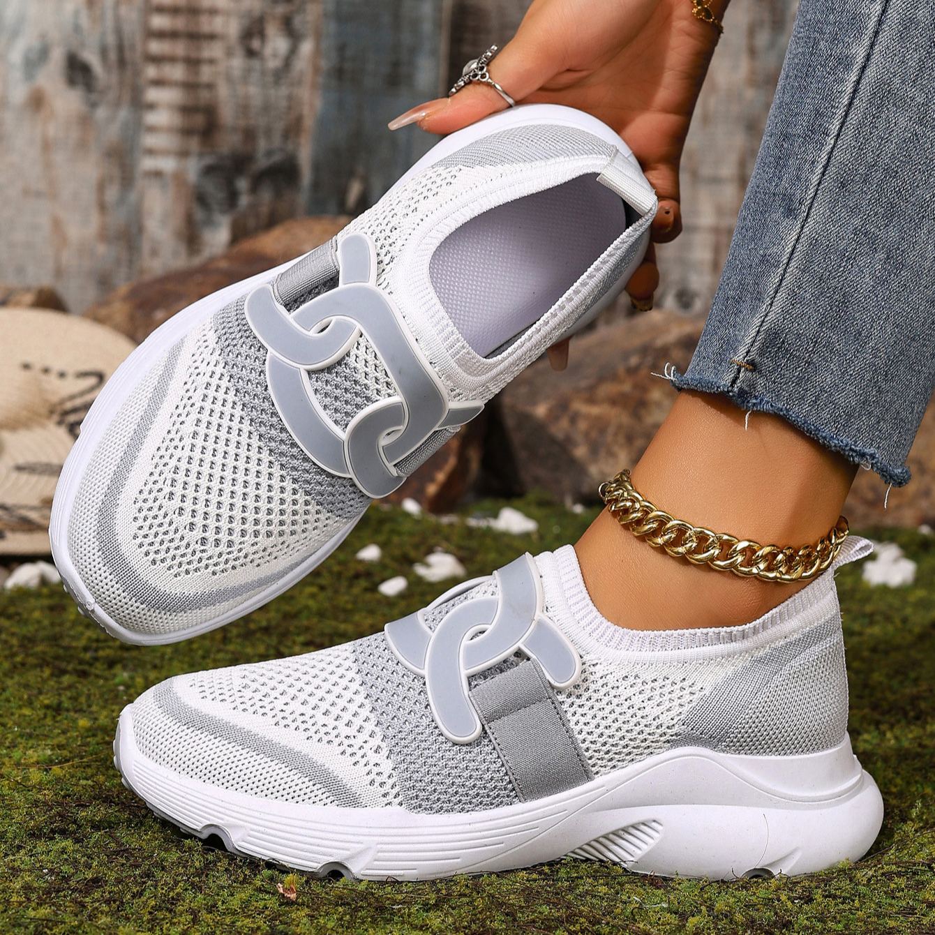 Women's Stylish Flyknit Lightweight Soft Sole Breathable Casual Shoes