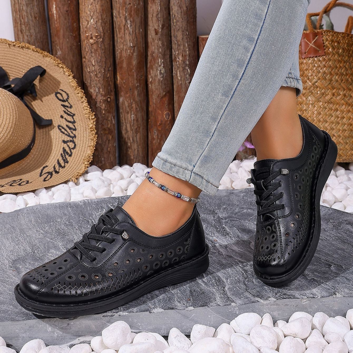 Women's Hollow-Out Design Lace-Free Slip-On Loafers