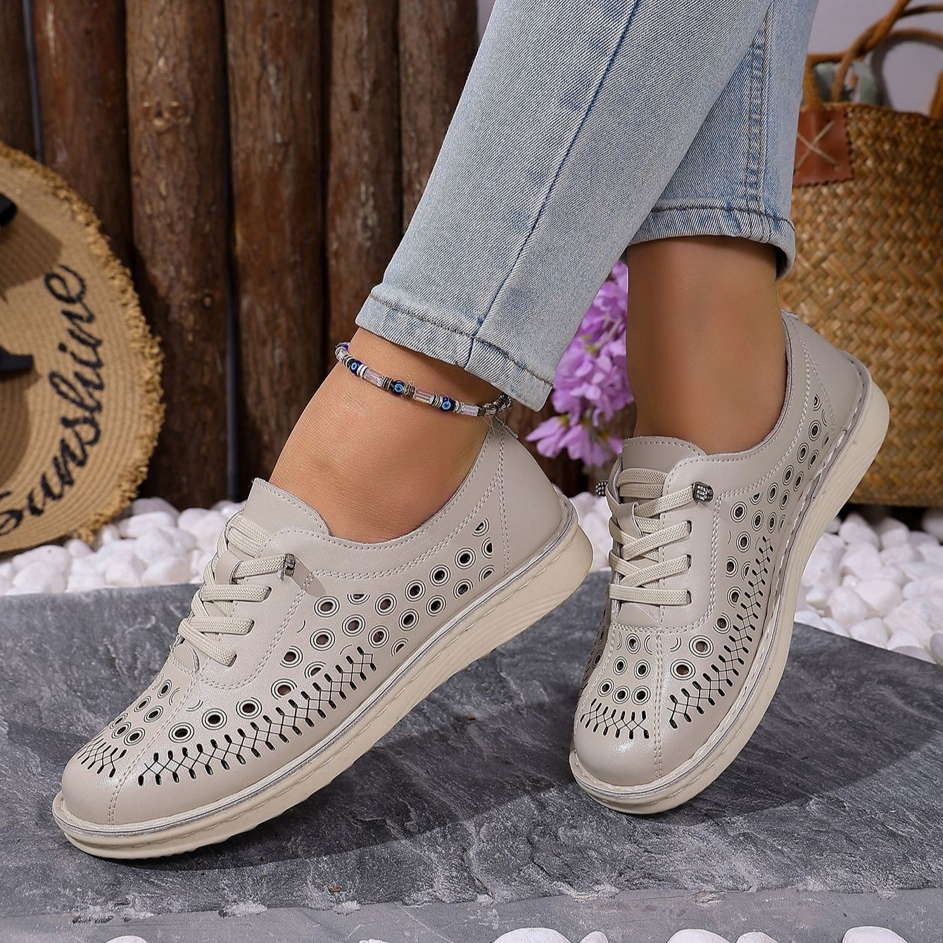 Women's Hollow-Out Design Lace-Free Slip-On Loafers