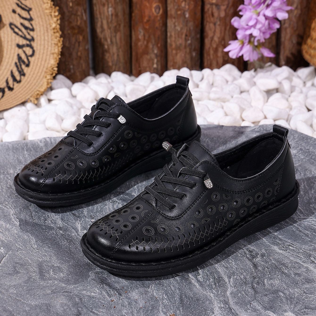 Women's Hollow-Out Design Lace-Free Slip-On Loafers