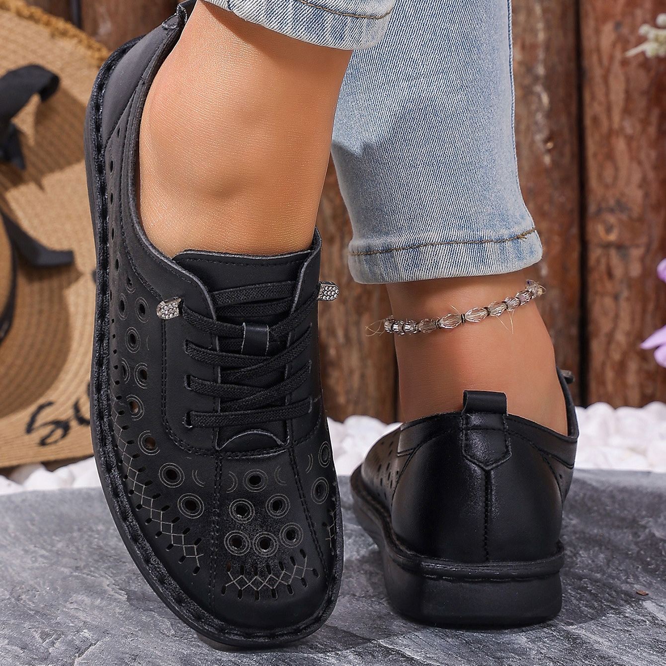 Women's Hollow-Out Design Lace-Free Slip-On Loafers