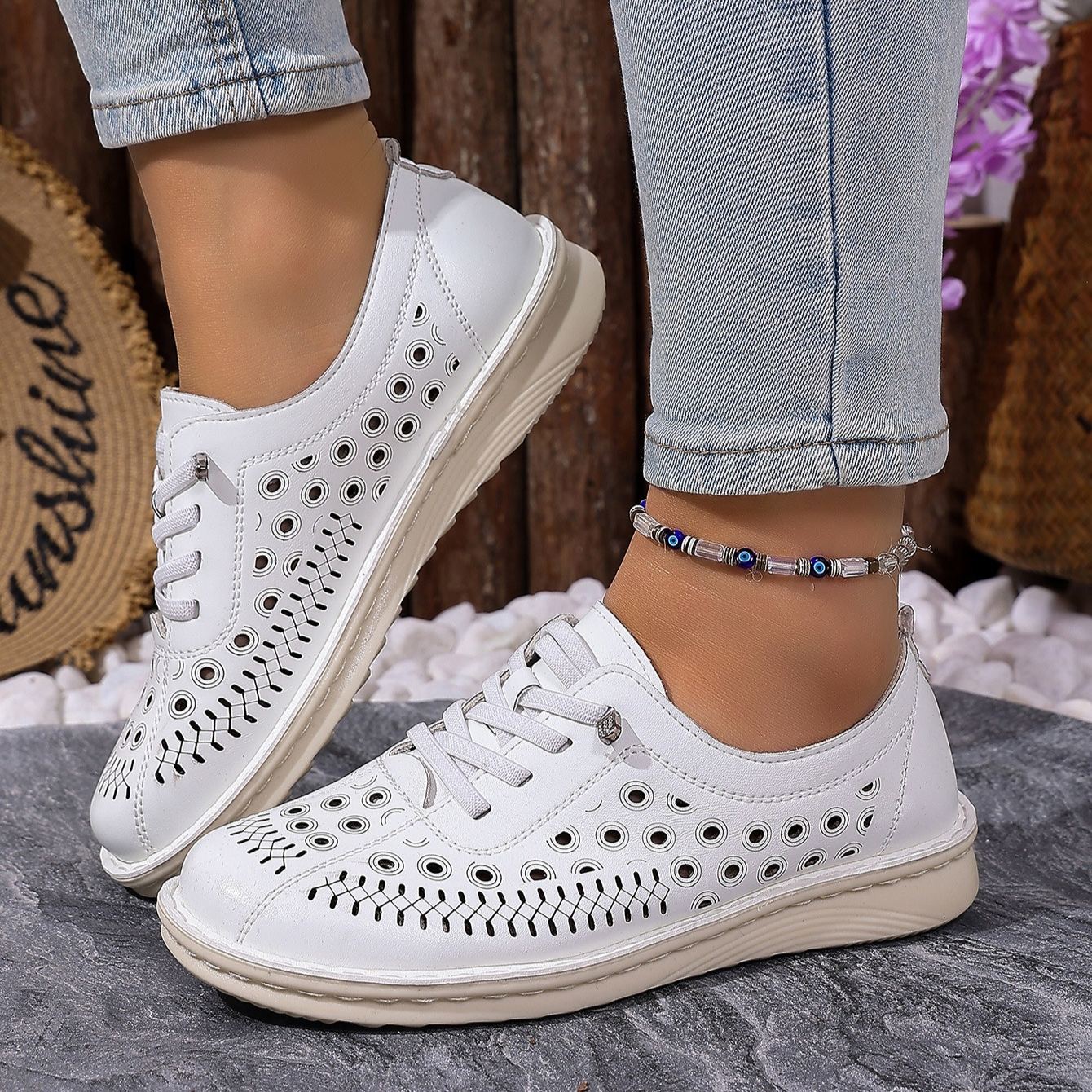Women's Hollow-Out Design Lace-Free Slip-On Loafers