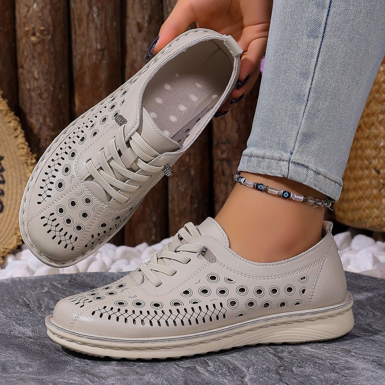 Women's Hollow-Out Design Lace-Free Slip-On Loafers