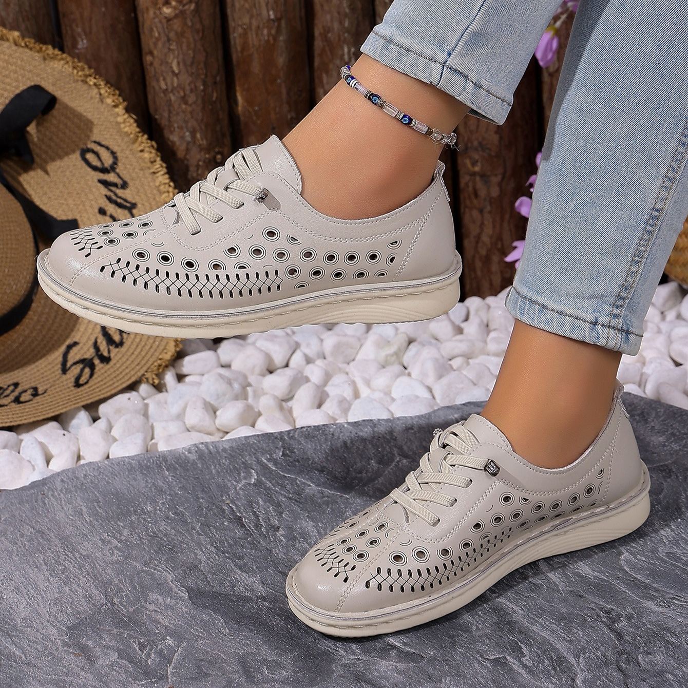 Women's Hollow-Out Design Lace-Free Slip-On Loafers