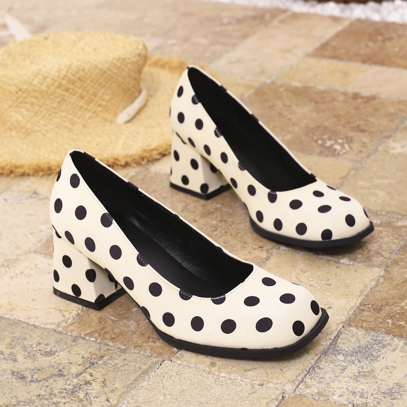 Women's Polka Dot Elegant Mary Jane High Heels