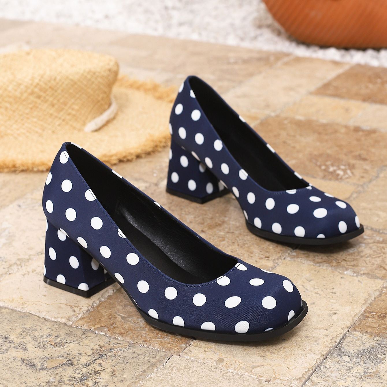 Women's Polka Dot Elegant Mary Jane High Heels