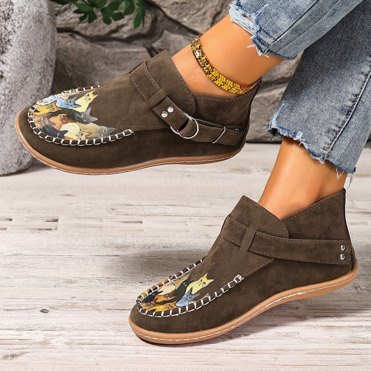 Women's Slip-On Retro Kitten-Print Lightweight Shoes