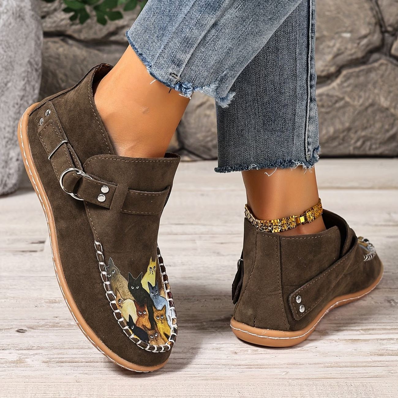 Women's Slip-On Retro Kitten-Print Lightweight Shoes