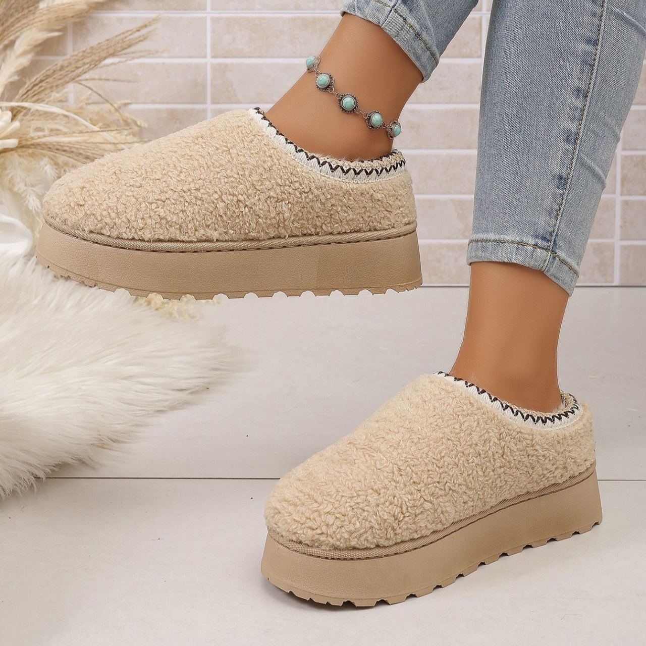 Women's Fleece-Lined Thick-Soled Height-Increasing Furry Cotton Shoes