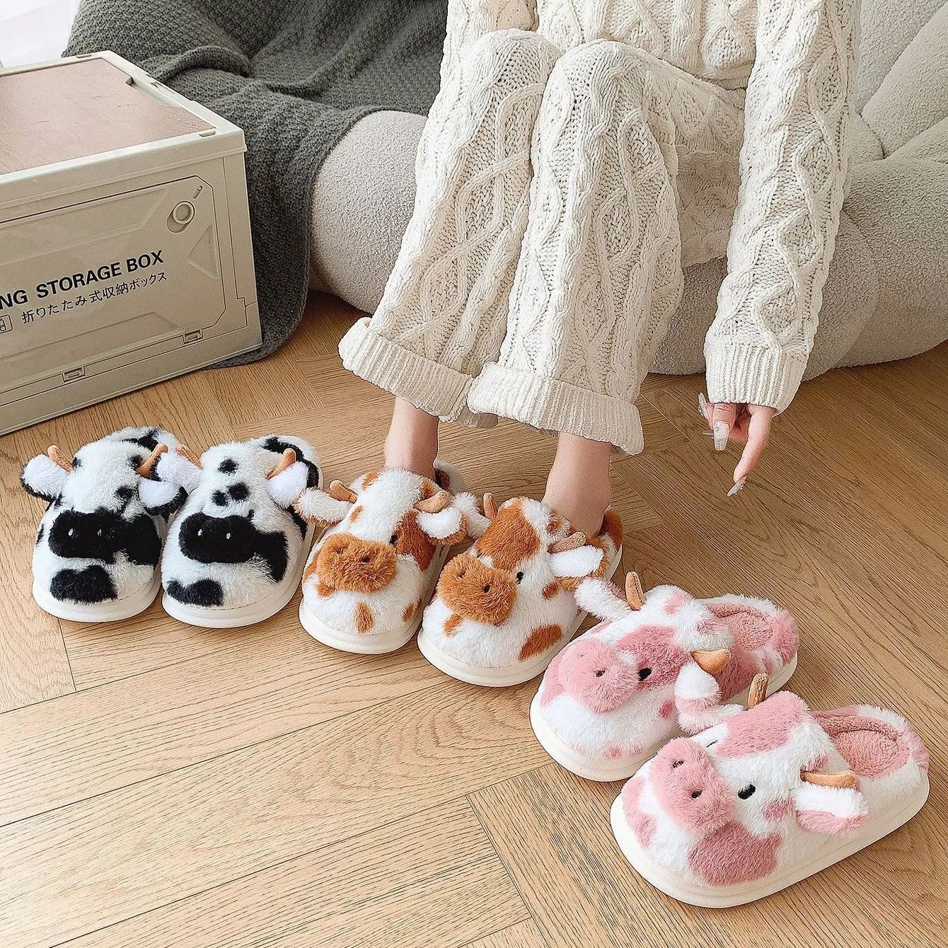 Women's Warm Slip-On Cow Slippers