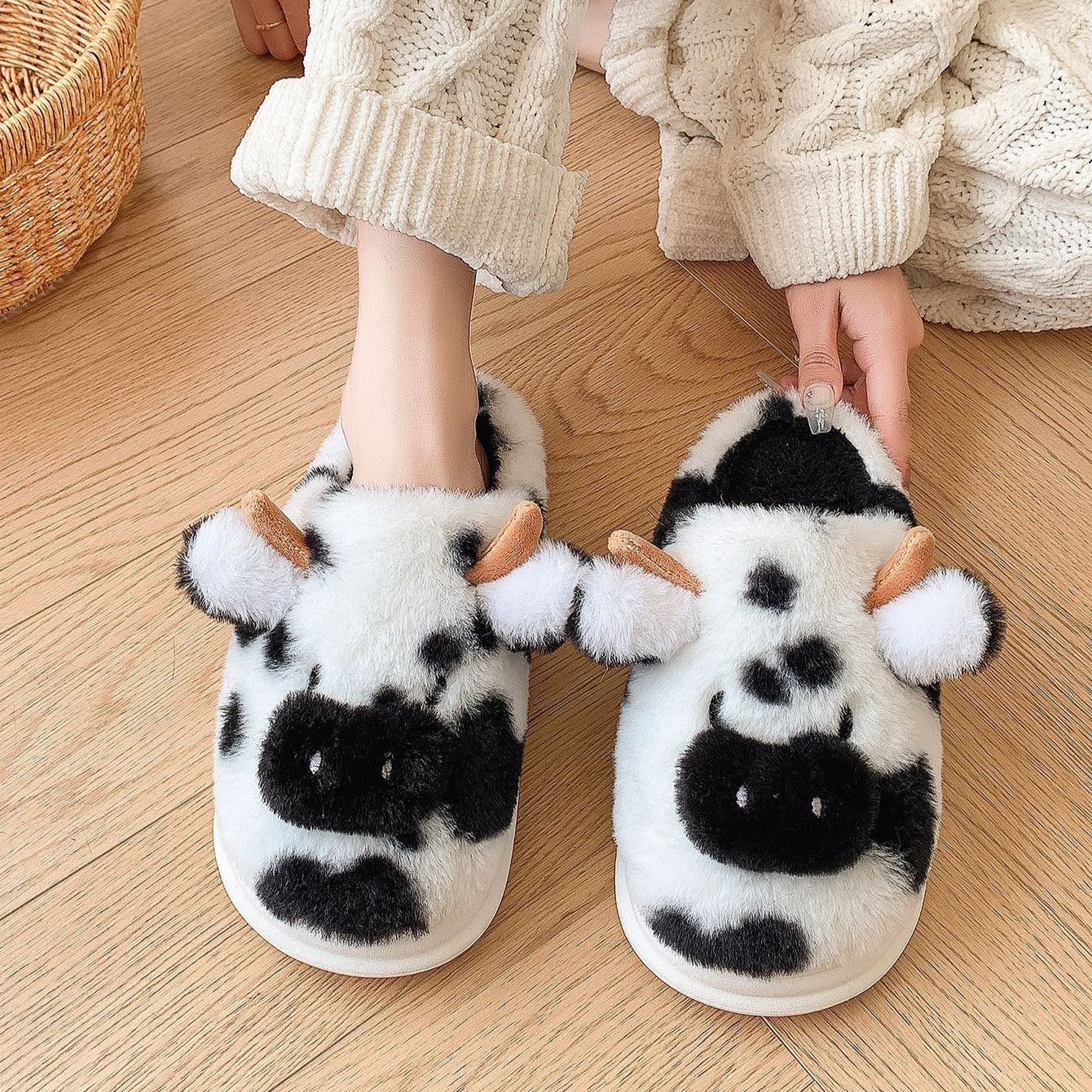 Women's Warm Slip-On Cow Slippers