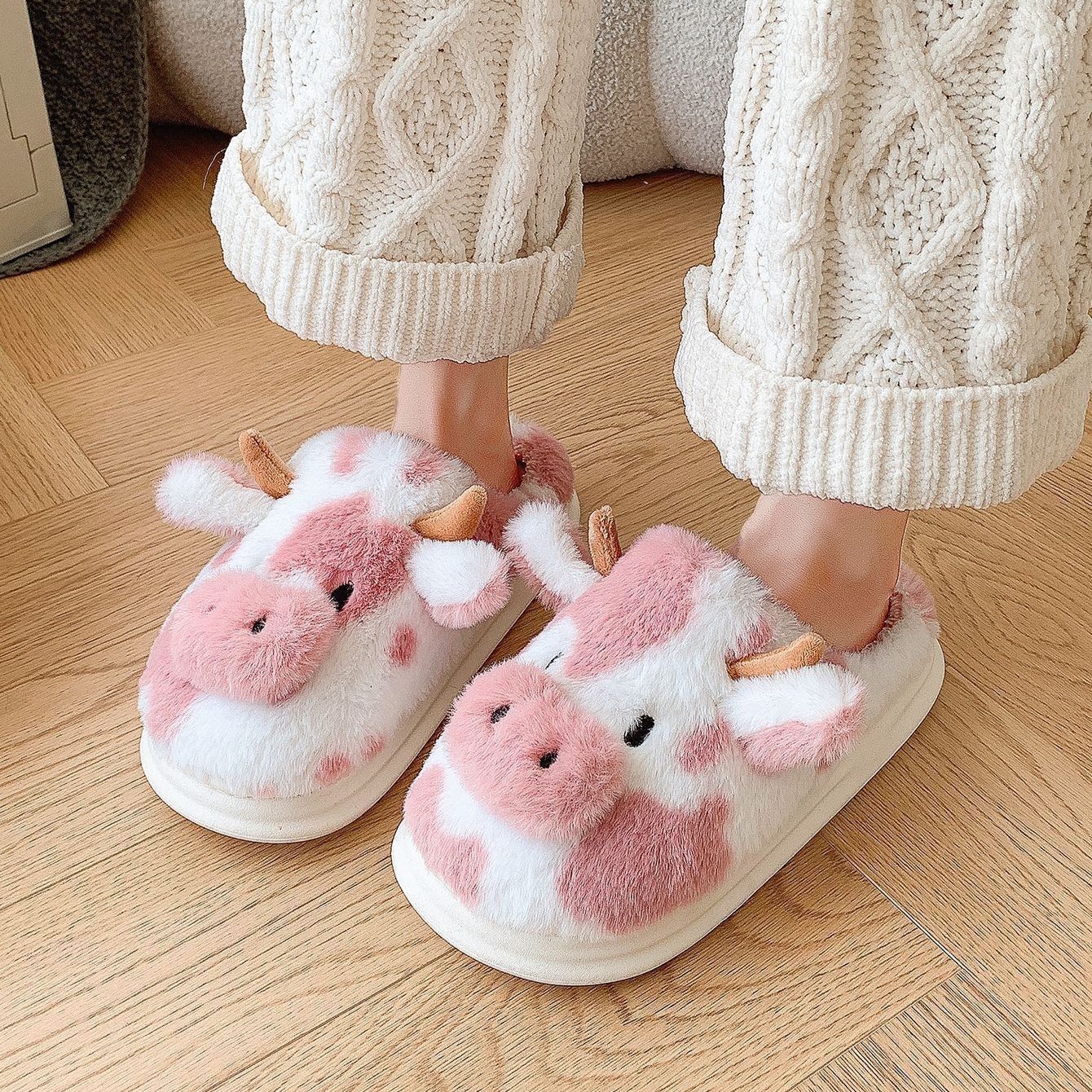Women's Warm Slip-On Cow Slippers