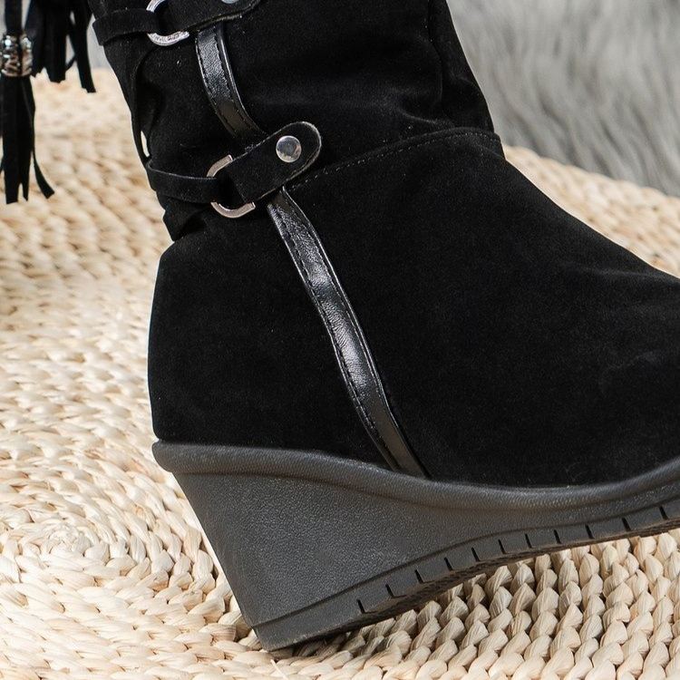 Women's Warm Suede Wedge Snow Boots with Faux Fur Trim