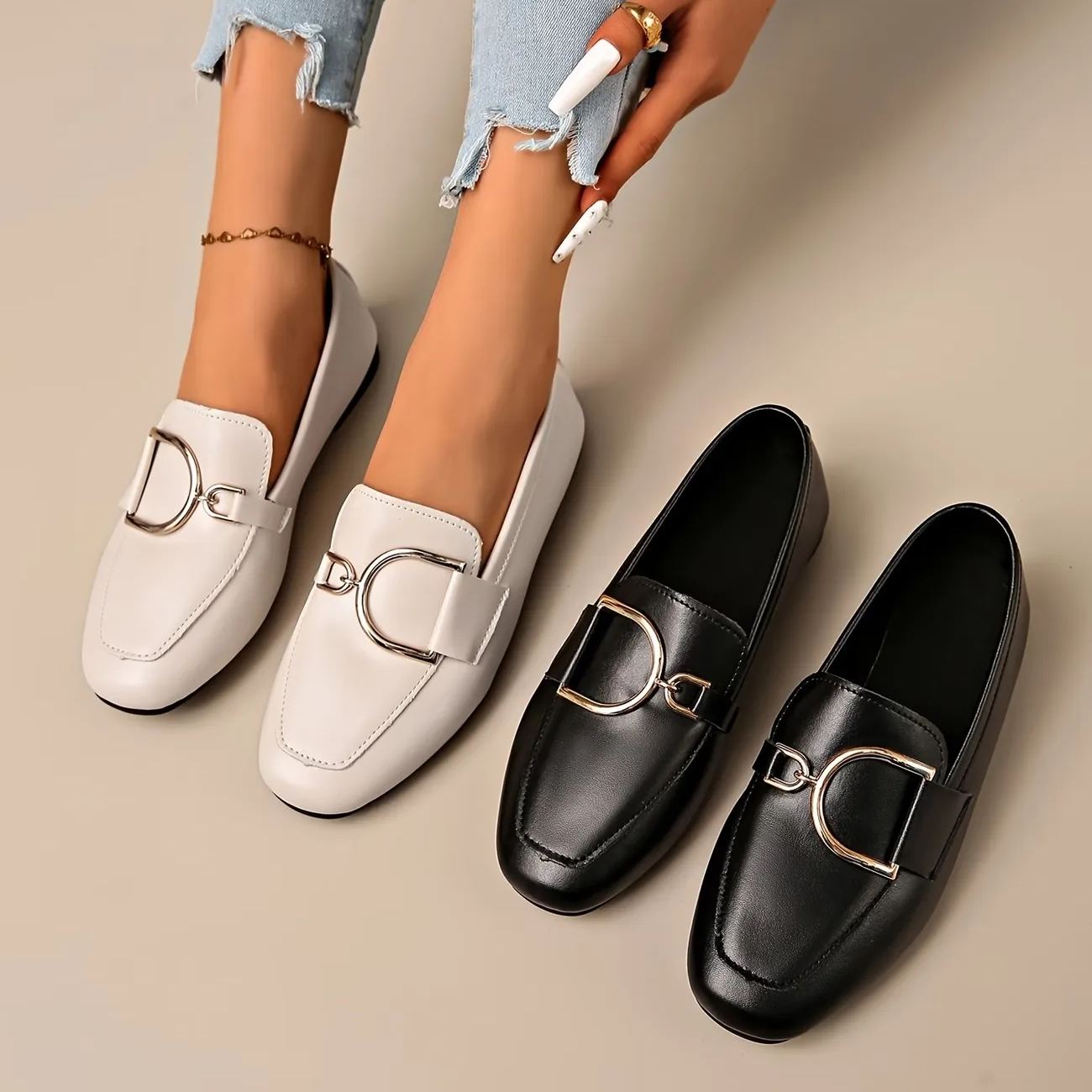 Women's Metal D-Ring Comfortable Casual Loafers