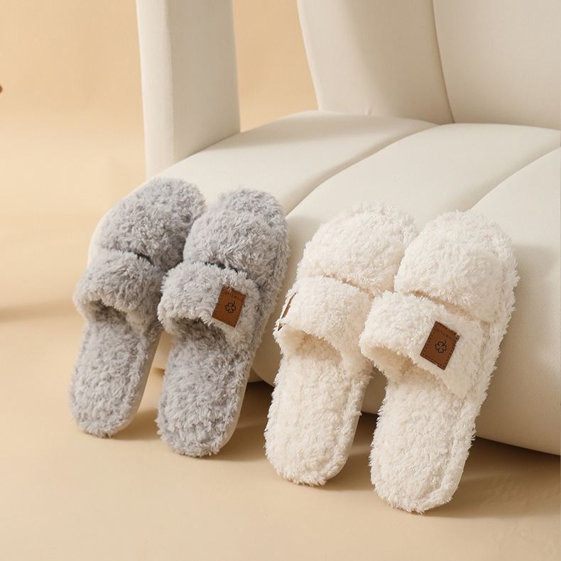 Women's Fuzzy Open-Toe Slippers
