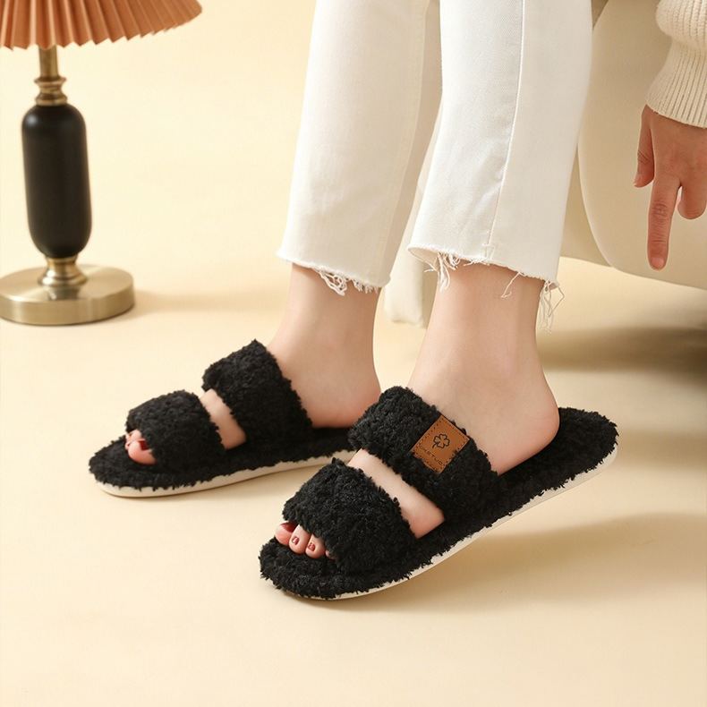 Women's Fuzzy Open-Toe Slippers