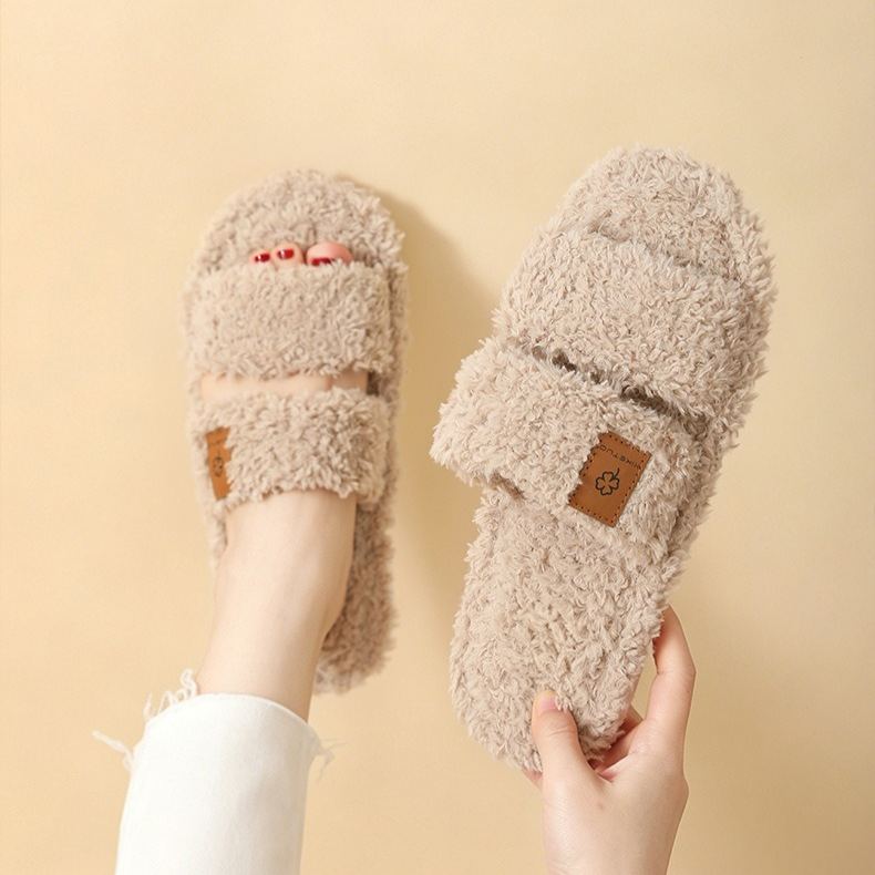 Women's Fuzzy Open-Toe Slippers