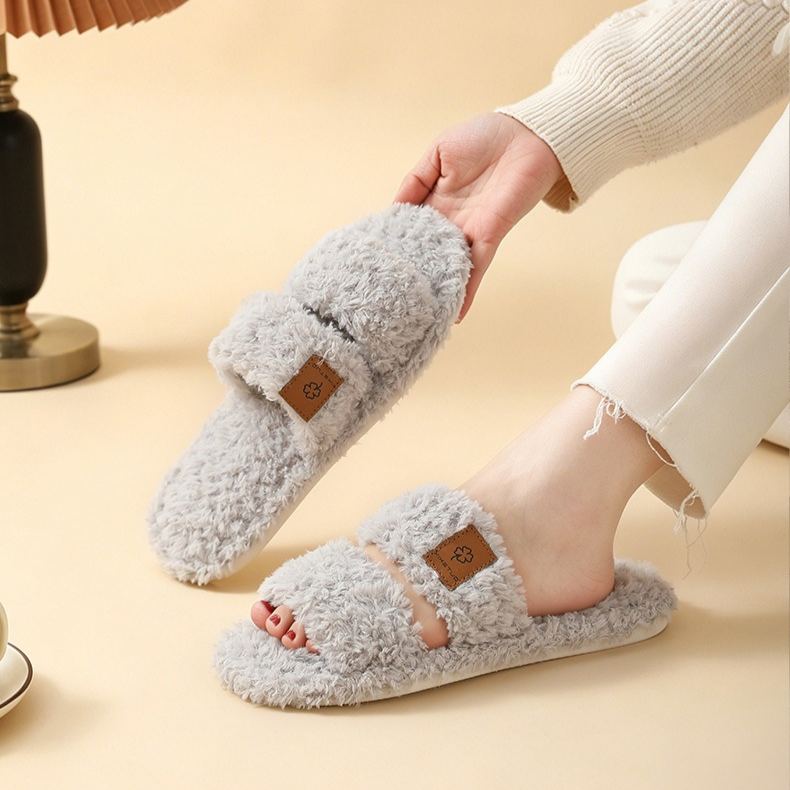 Women's Fuzzy Open-Toe Slippers