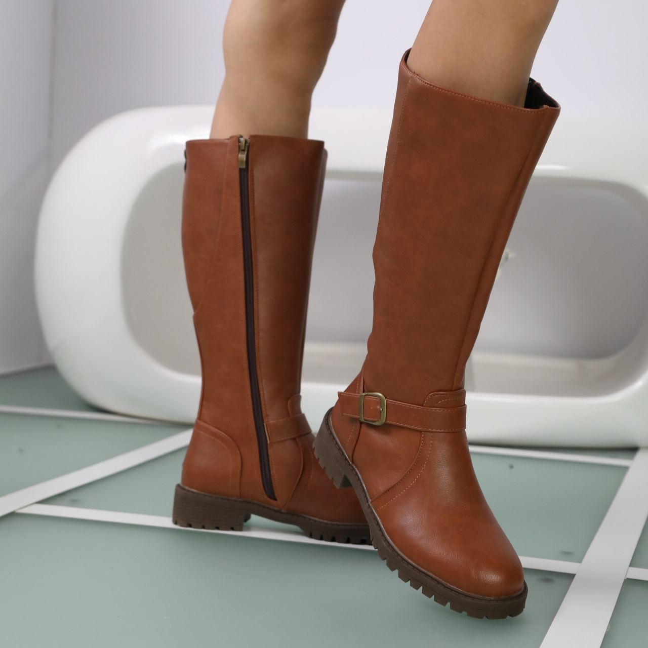 Women's Block-heel Side-zip Riding Boots
