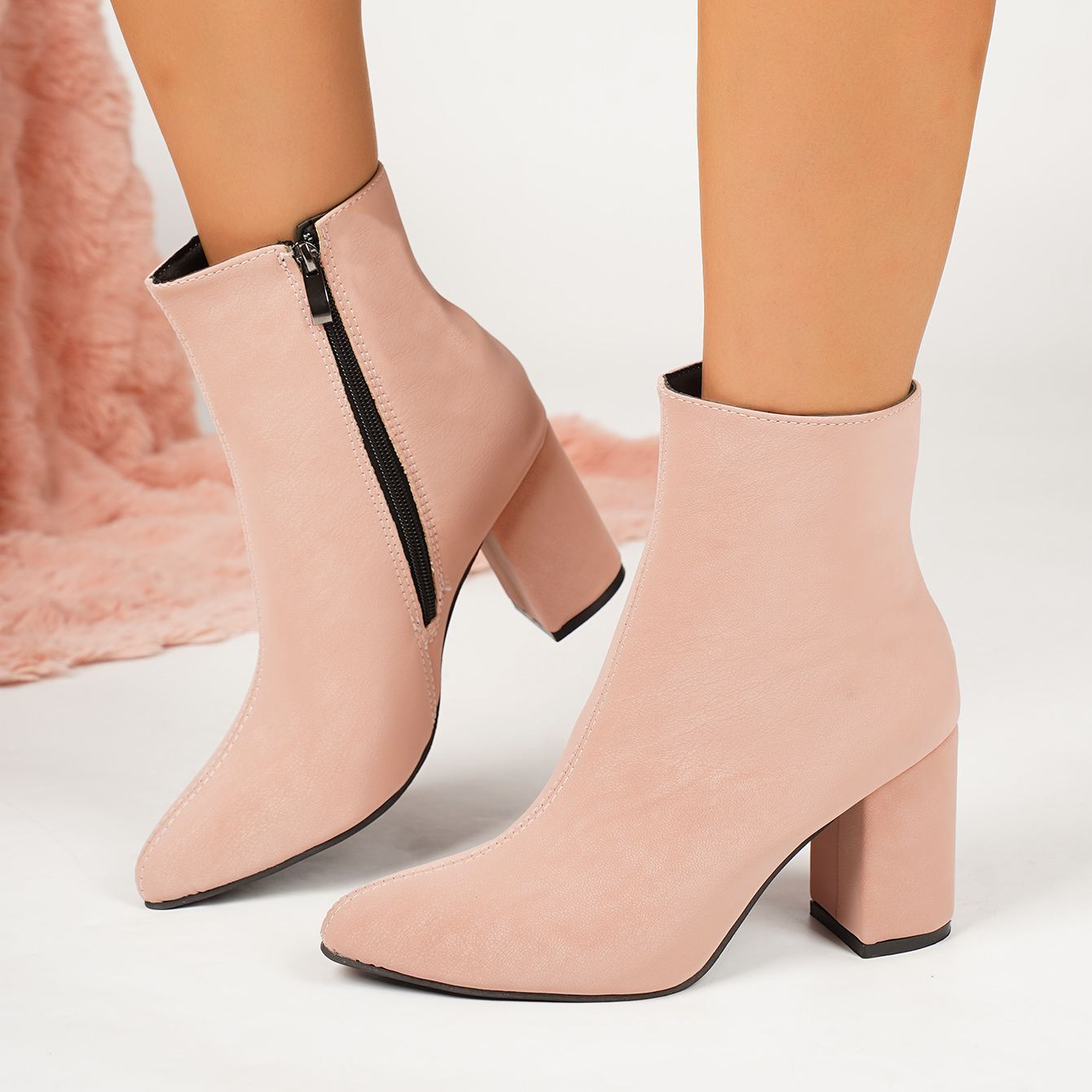 Women's Pointed Toe Chunky Heel Short Boots