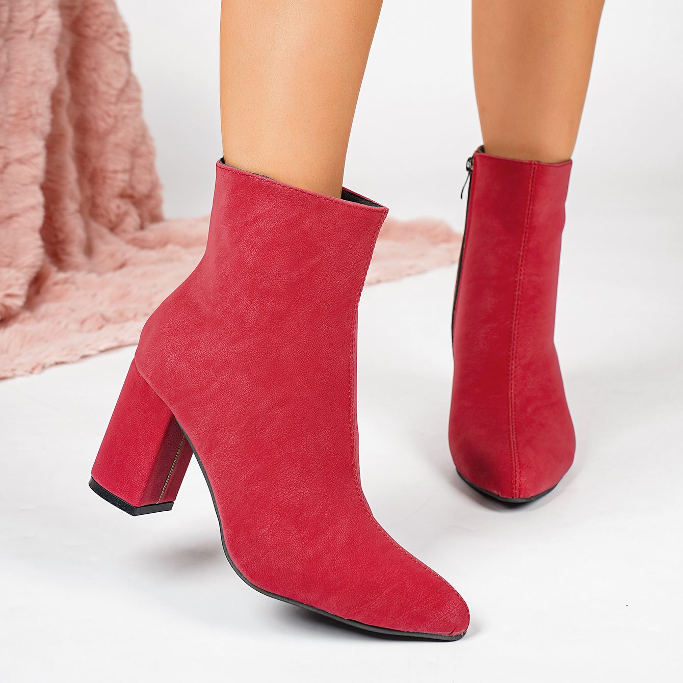 Women's Pointed Toe Chunky Heel Short Boots