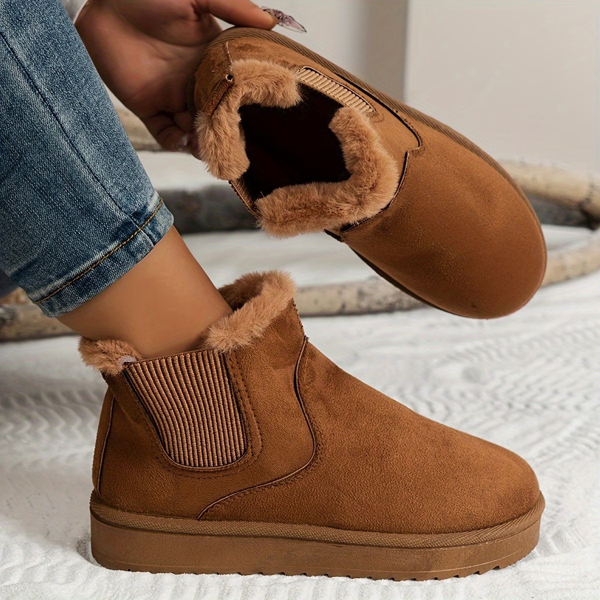 Women's Soft Fuzzy Collar Comfortable Elegant Ankle Boots 