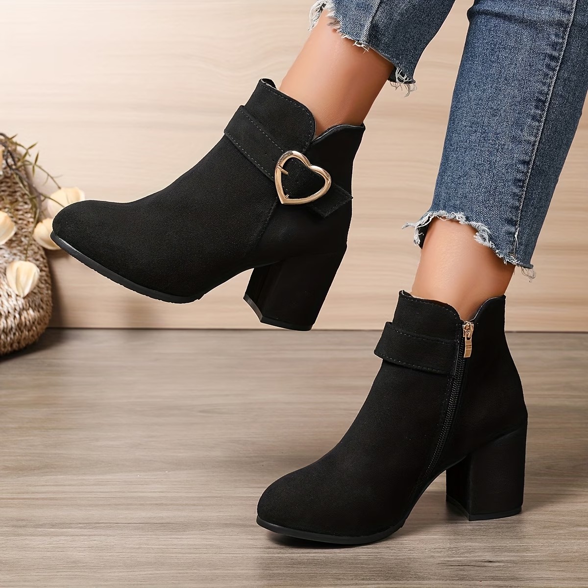 Women's Fashion Chunky High-Heeled Boots with Elegant Side Zipper