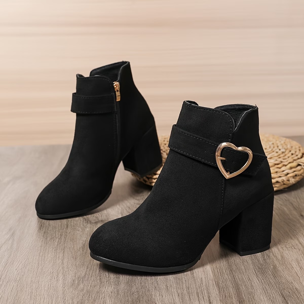 Women's Fashion Chunky High-Heeled Boots with Elegant Side Zipper