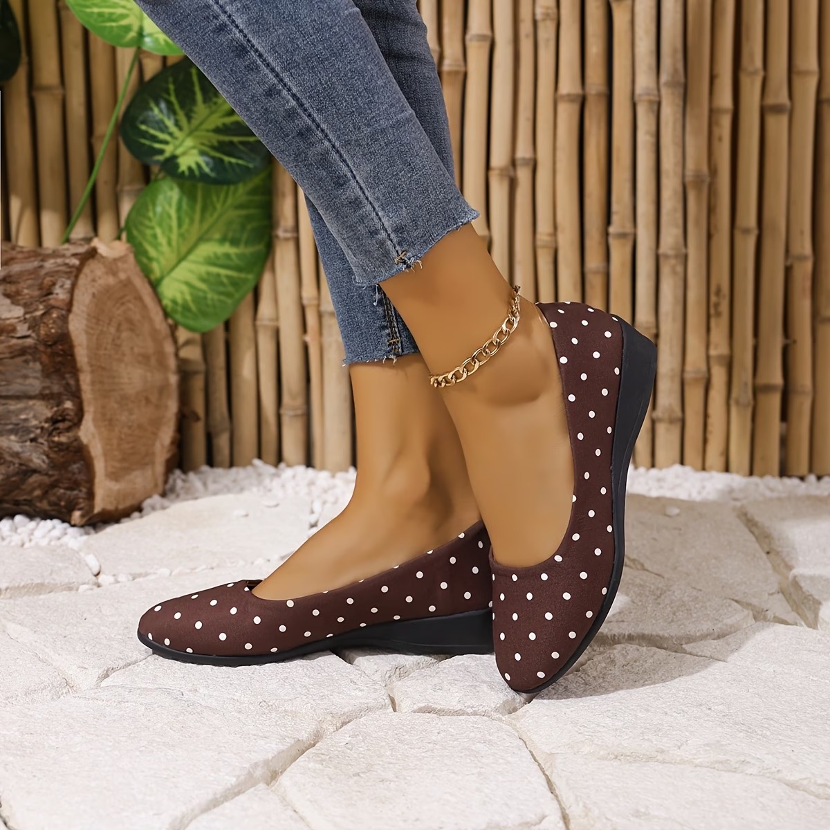 Women's Elegant Polka Dot Round Toe Soft Sole Flat Shoes
