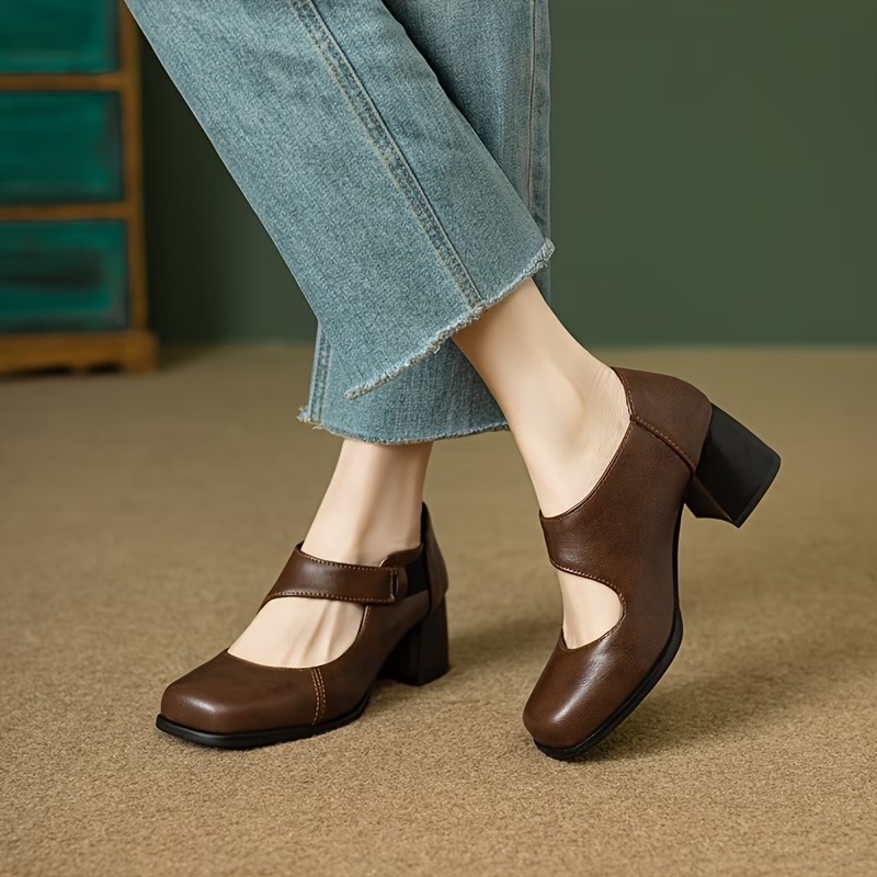 Women's Comfortable French Retro Chunky Heels Mary Jane Shoes