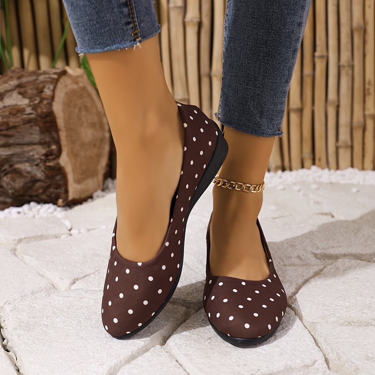 Women's Elegant Polka Dot Round Toe Soft Sole Flat Shoes