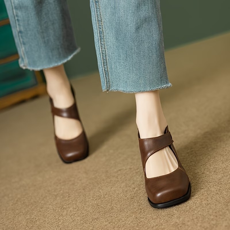 Women's Comfortable French Retro Chunky Heels Mary Jane Shoes