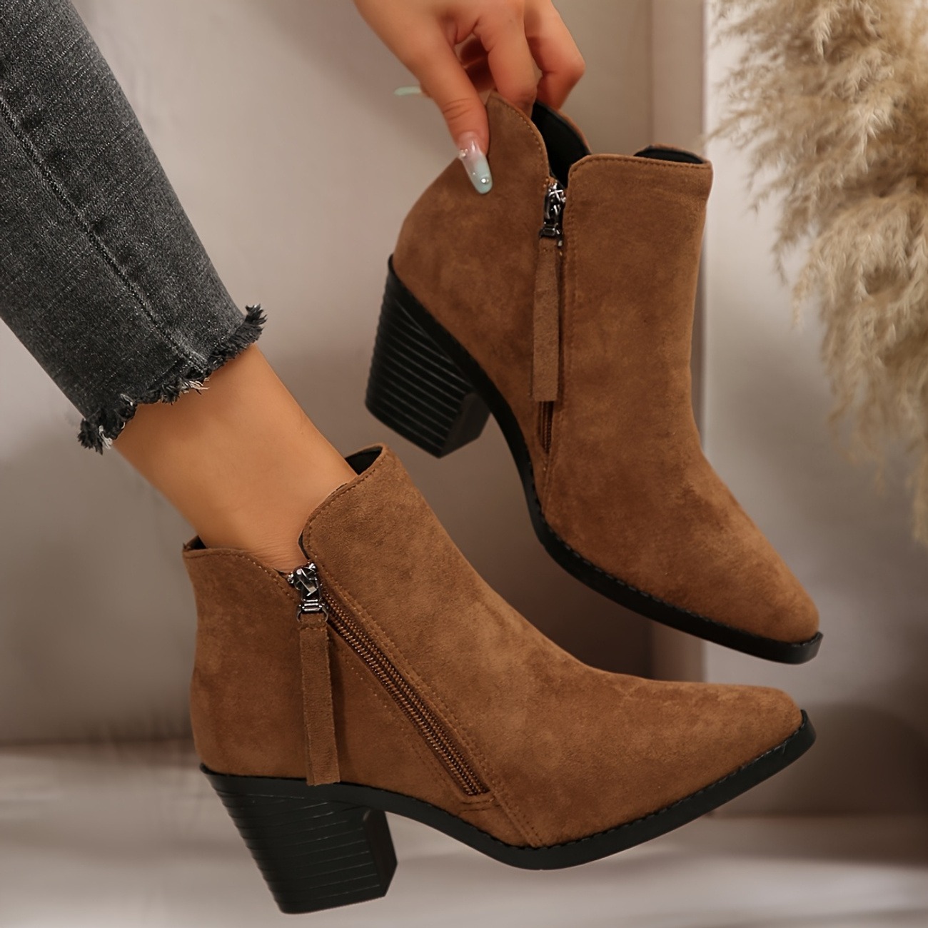 Women's Autumn Square-Toe Double Zipper Ankle Boots