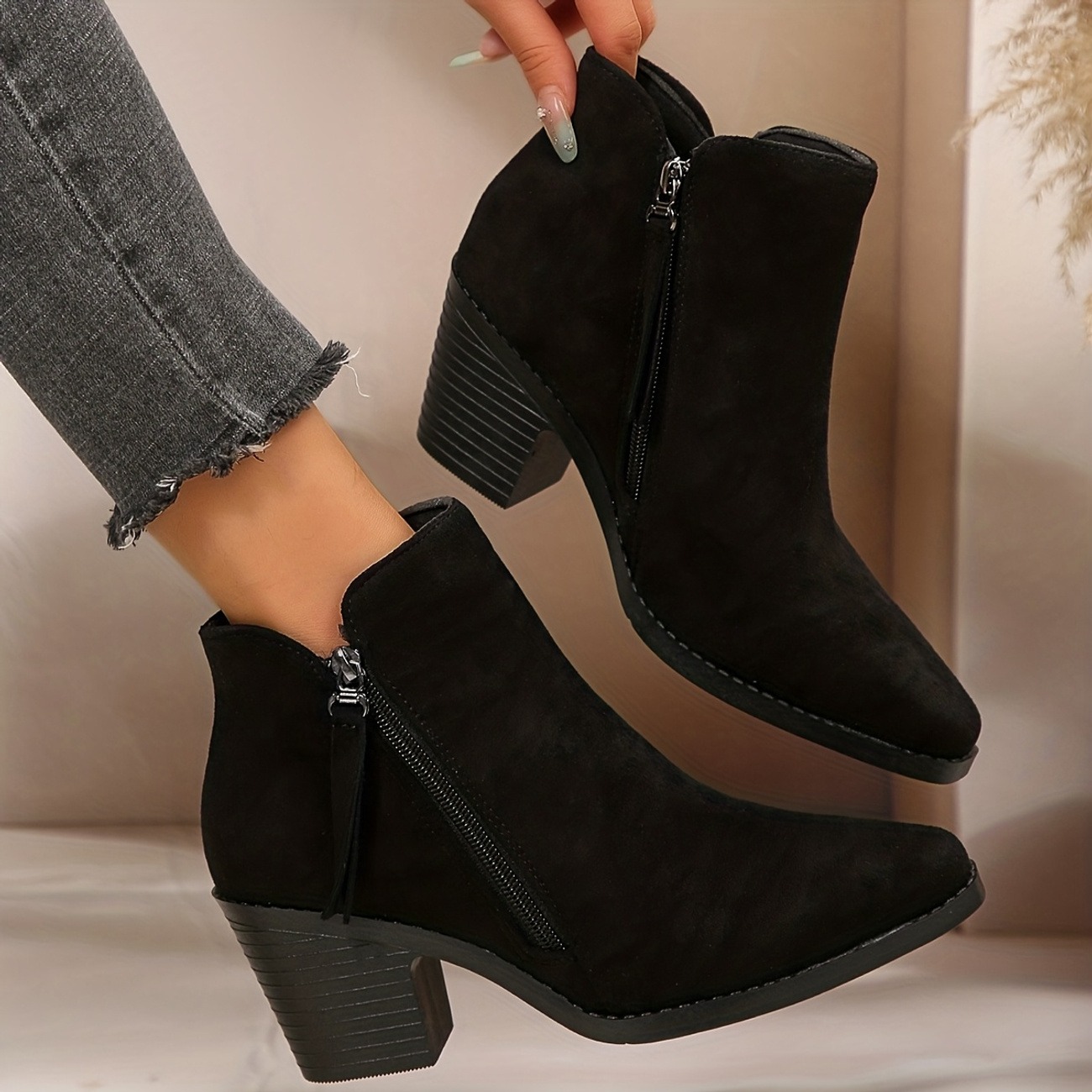 Women's Autumn Square-Toe Double Zipper Ankle Boots