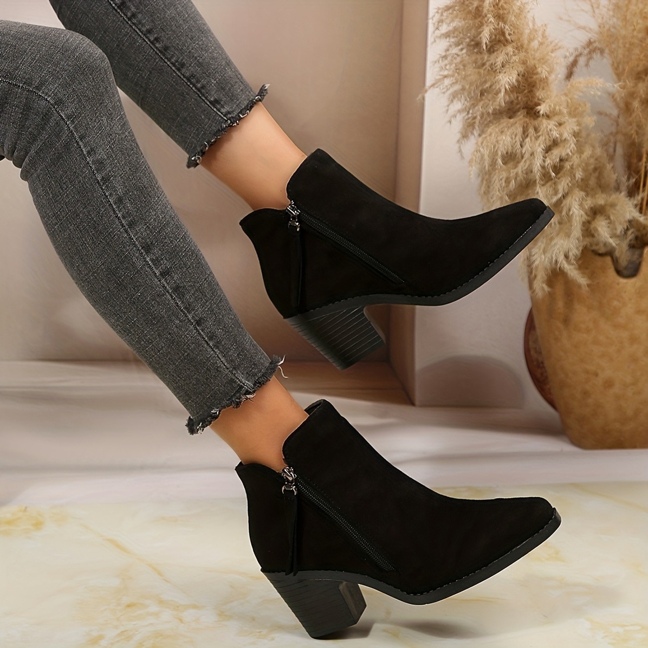 Women's Autumn Square-Toe Double Zipper Ankle Boots