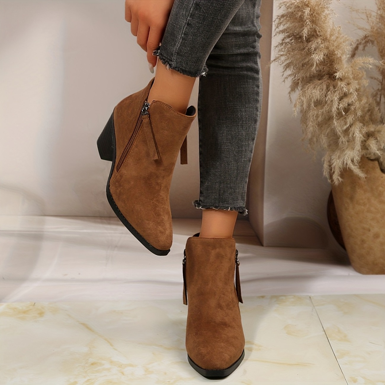 Women's Autumn Square-Toe Double Zipper Ankle Boots