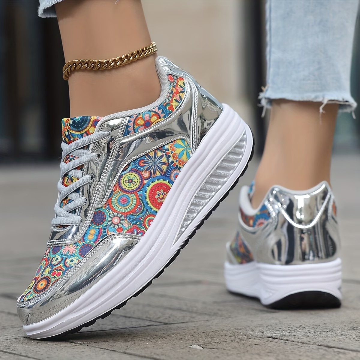Women's Glossy Bohemian Style Outdoor Sports Shoes