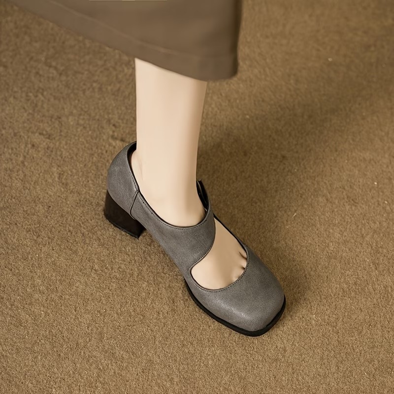 Women's Comfortable French Retro Chunky Heels Mary Jane Shoes