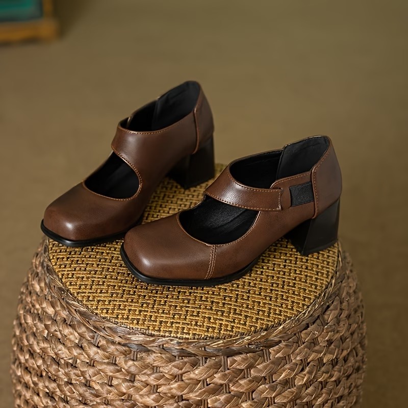 Women's Comfortable French Retro Chunky Heels Mary Jane Shoes