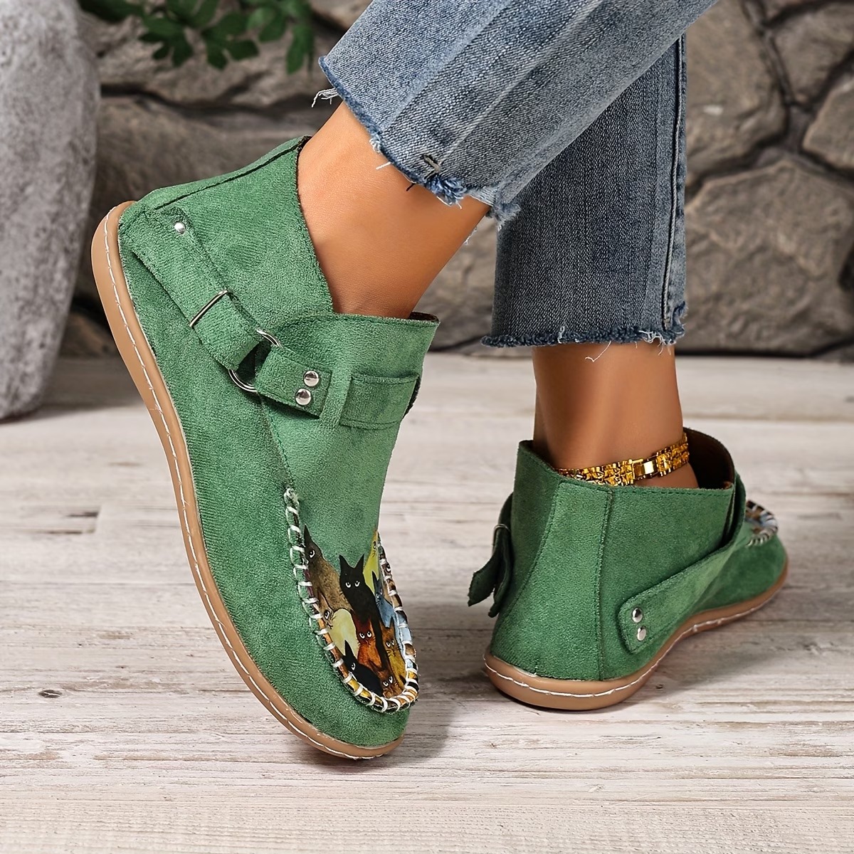 Women's Slip-on Retro Kitten-Print Lightweight Shoes