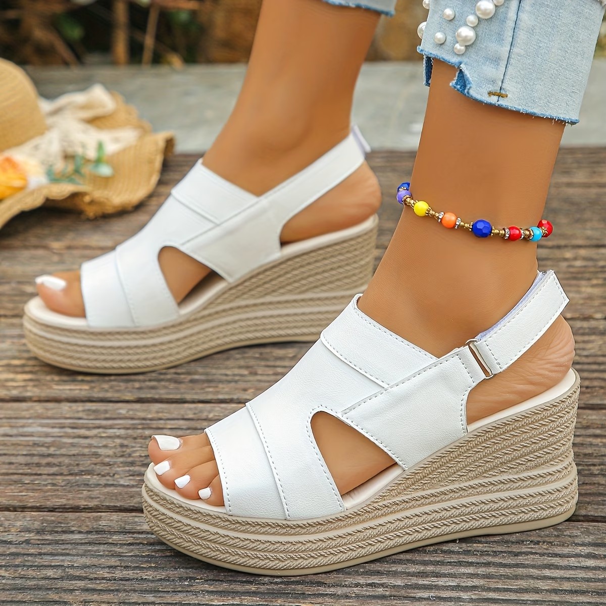 Women's Solid Color Versatile Wedge Heels Sandals