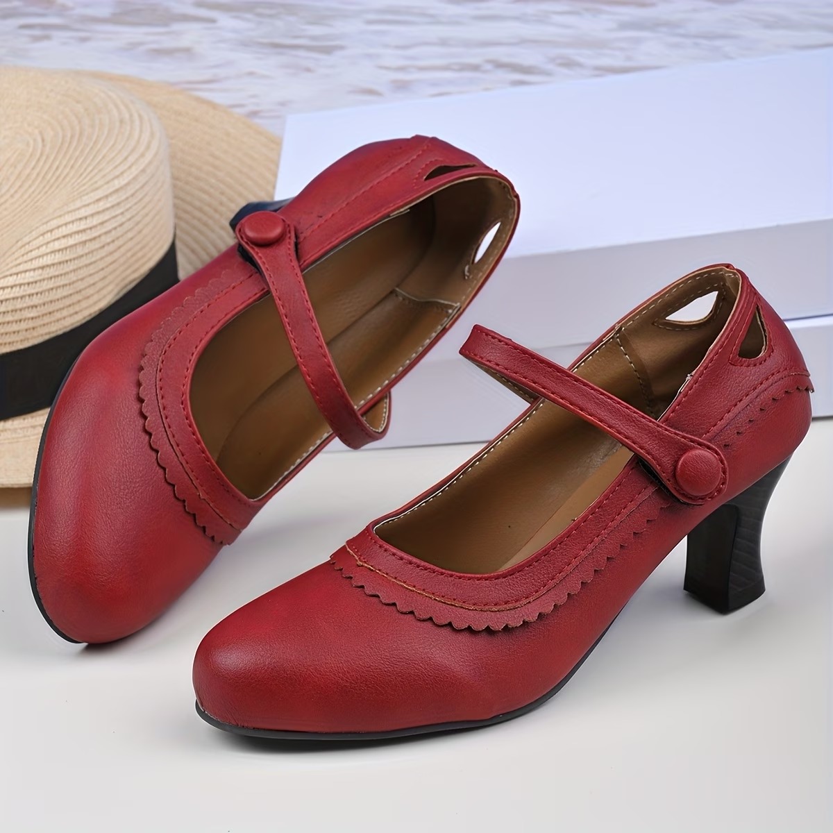Women‘s Vintage Round Toe Mary Jane High Heels Shoes