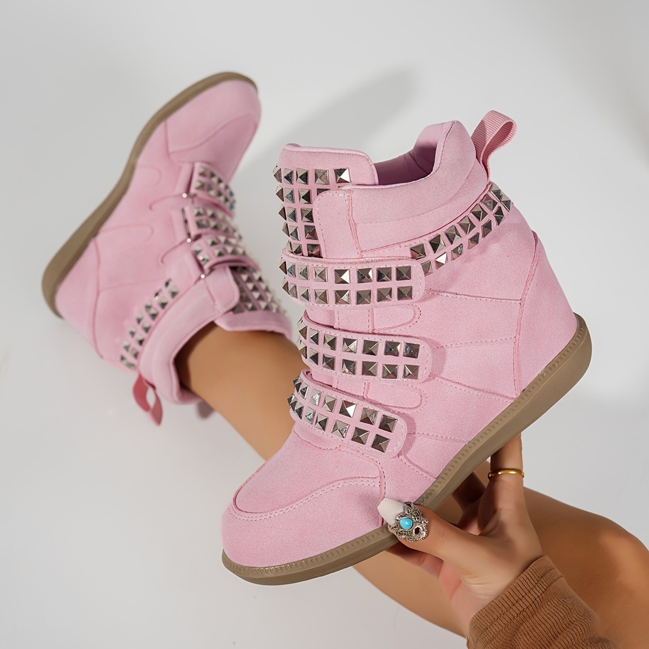 Women's Inner Height-Increasing Rivet-Decorated Short Boots