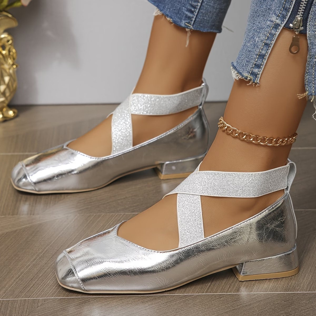 Women's Low Heel Cross-Strap Elastic Flat Shoes