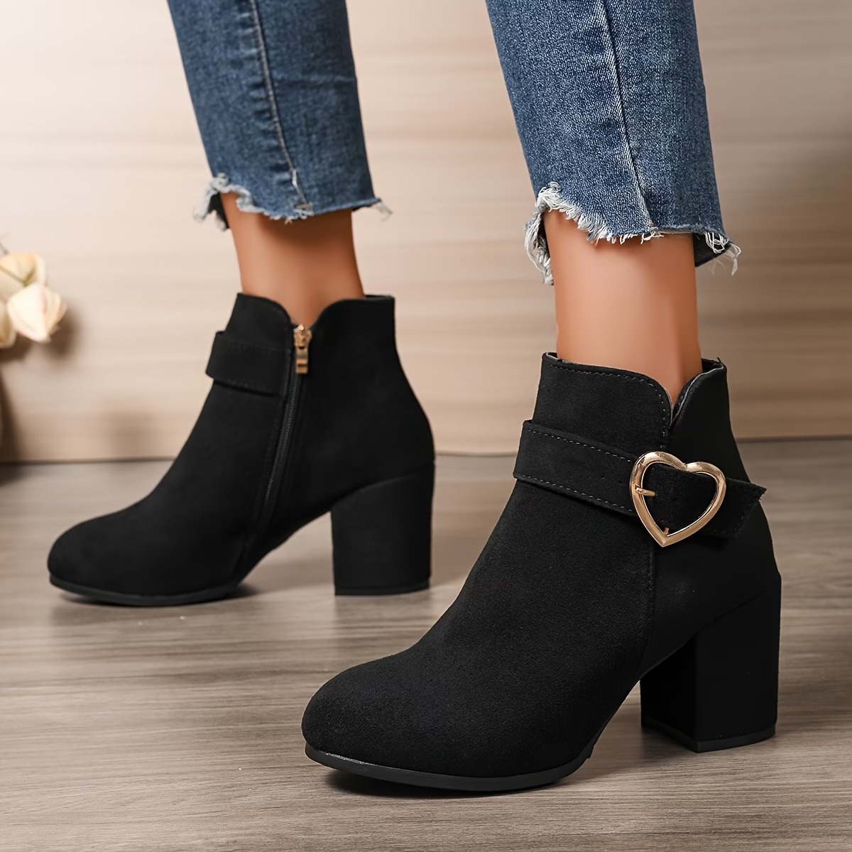 Women's Fashion Chunky High-Heeled Boots with Elegant Side Zipper